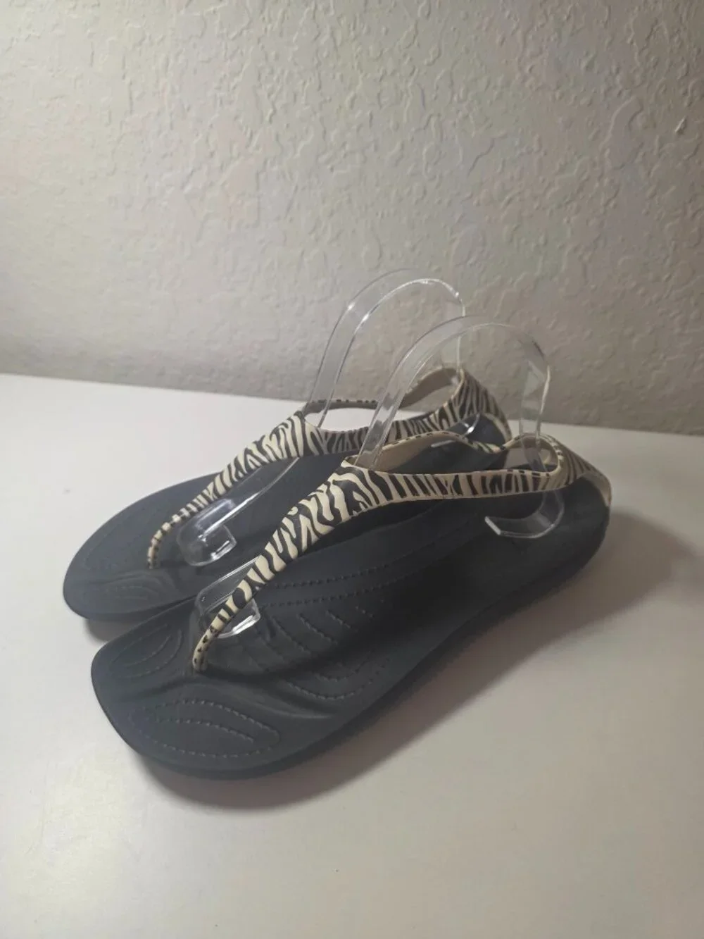 CROCS Serena Zebra Print Ivory Black Sandals size 10